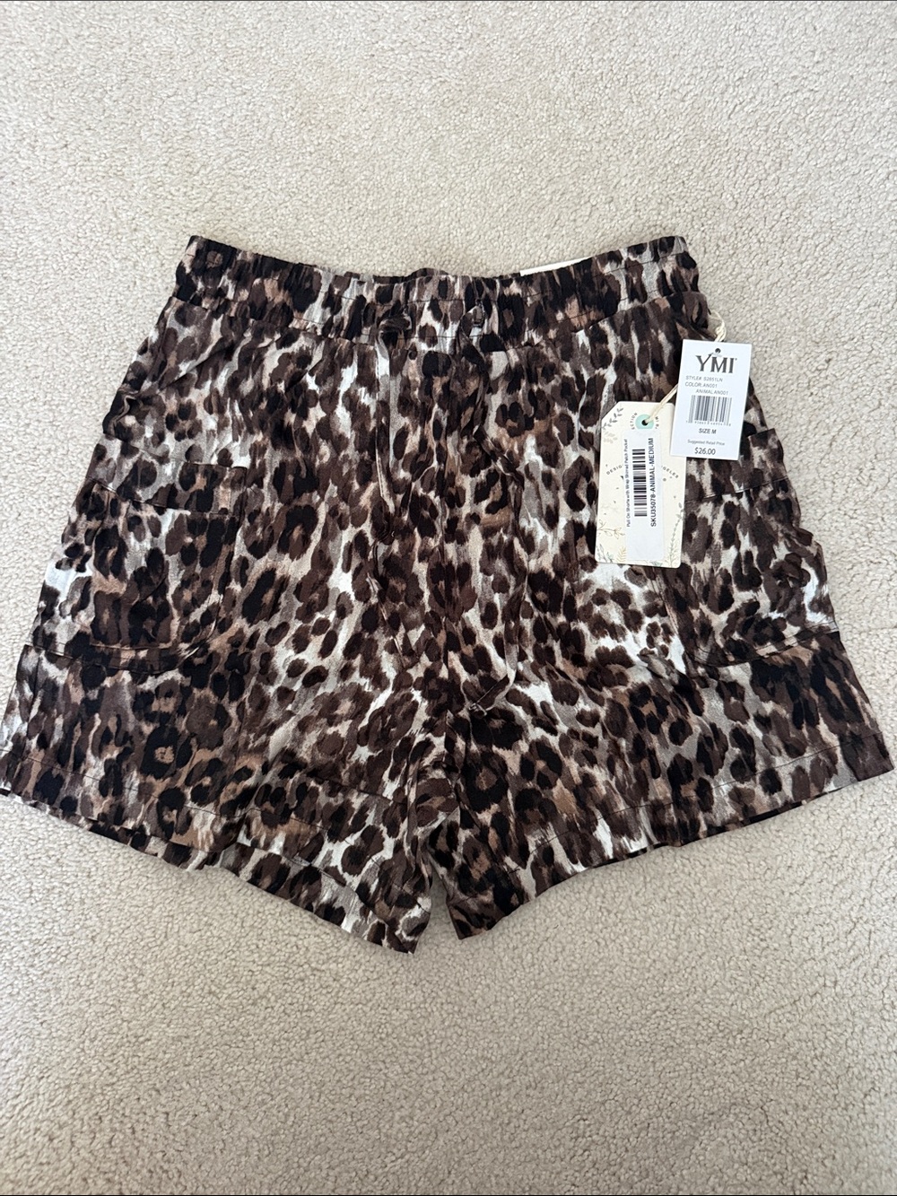 YMI Women's Leopard Print High-Waist Elastic Shorts - Brown & Black
